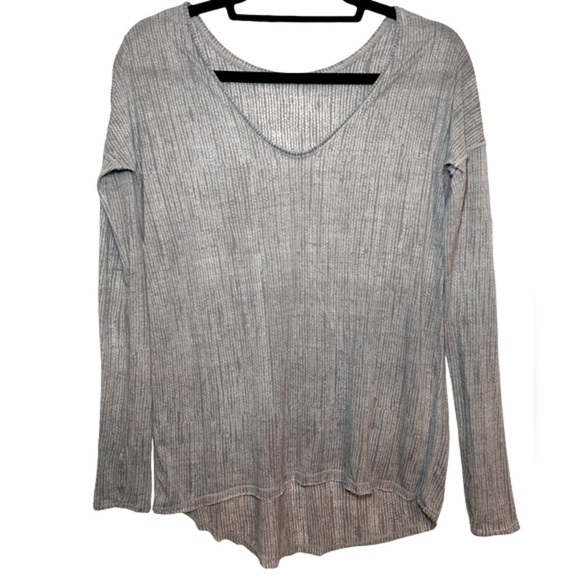 18. Lululemon Flip Your Dog Long Sleeve- Burlap Texture Burnout Silver/ Size 6 - Picture 9 of 12